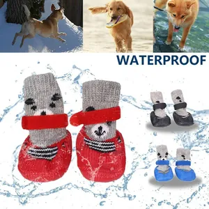 Waterproof non-slip dog socks for small and medium pets in red, blue, and black