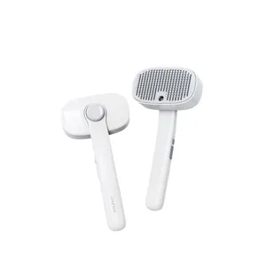 Self-cleaning pet spray brush for cats and dogs, white grooming tool for hair removal