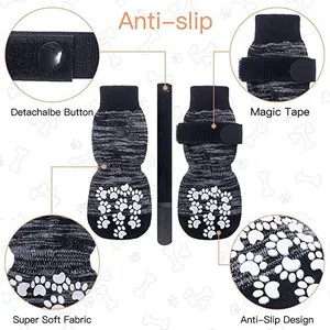 Non-slip Waterproof Dog Socks For Small Dogs Cotton Knitted Pet Shoes With Adjustable Straps Paw Protection Indoor Outdoor Wear