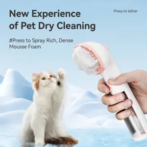 Waterless pet grooming mousse brush for cats and dogs with adjustable massage teeth
