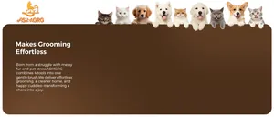 Lindos cachorros y gatitos asomándose por un banner de historia de marca de aseo animal.