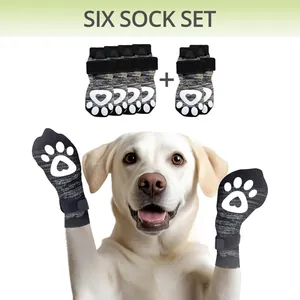 6er-Pack rutschfeste Hundesocken mit verstellbaren Riemen für große Hunde