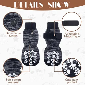 Detail view of anti-slip dog socks with adjustable straps and soft cotton material