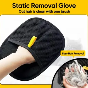 Detailed macro view of black mesh pet static hair removal glove for effective cleaning