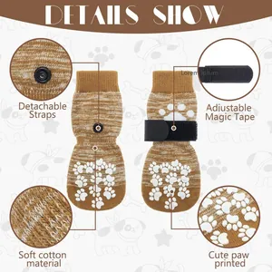 Detailed view of anti-slip dog socks featuring adjustable straps and soft cotton material