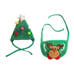 Festliches Haustier Weihnachtsbaum Hut und Rentier Latz Set für Hunde und Katzen im Winter