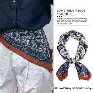 Vintage coffee paisley silk square scarf used as a stylish waist belt fashion accessory