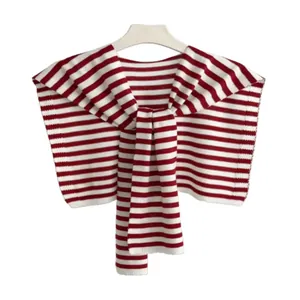 Elegante chal de punto a rayas rojas y blancas para mujer, accesorio ligero de verano