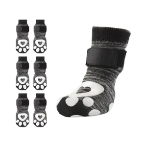 Rutschfeste atmungsaktive Baumwoll-Hundesocken mit Klettverschluss und süßem Pfotenabdruck-Muster