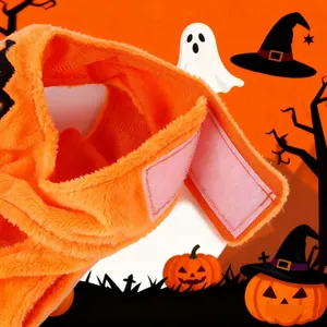 Accessoire de costume citrouille Halloween en peluche orange pour chiens et chats avec velcro