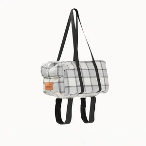 High-quality plaid portable car center console pet carrier bag for small dogs and cats travel