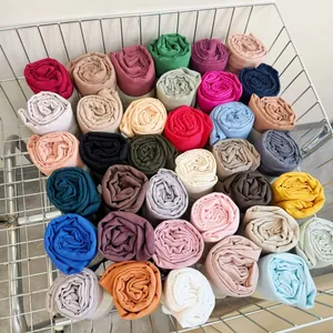 Selection of pleated cotton blend hijabs in various solid colors