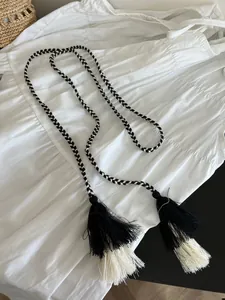Boheemse zwart-wit gevlochten katoenen riem met decoratieve kwastjes voor jurk