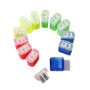 Mini temperamatite portatili a doppio foro con coperchi in plastica trasparente colorata