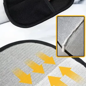 Detailed view of pet hair removal glove showing electrostatic texture and directional arrows.