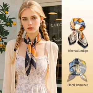 Dames Elegante Polyester Satijnen Vierkante Sjaal Artistieke Print Halsdoek Lichtgewicht Mode Accessoires Kantoor Veelzijdig