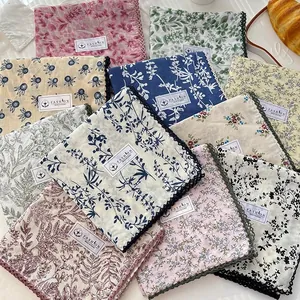 Cotton Vintage Floral Square Scarf Women Elegant Neck Scarf Lightweight Decorative Lace Trim Head Scarf For Spring Travel