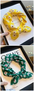 Stylish daisy print cotton square neckerchief and headband in vibrant yellow and green