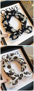 Close-up of elegant daisy floral pattern cotton square scarf in black and white colors