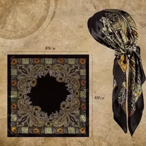 Women Retro Paisley Print Satin Square Scarf Large Faux Silk Head Scarf Wrap Shawl Fashion Hair Band Decorative Accessories