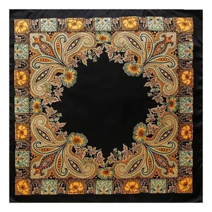 Elegant vintage paisley and floral print 90cm satin silk square scarf shawl for women