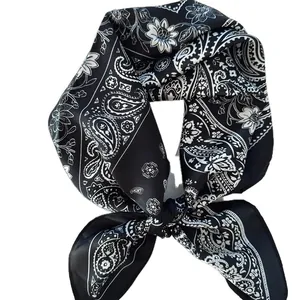 Elegant black and white paisley print silk scarf for women professional neckwear