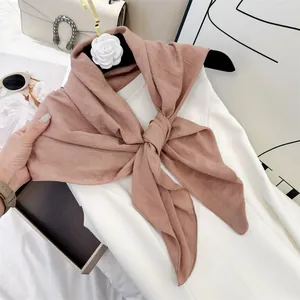 Women Fashion Solid Color Crinkle Square Scarf Polyester Breathable Headscarf Soft Thin Wrinkled Neck Scarf Accessory For Ladies