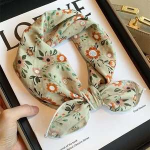 Vintage floral cotton bandana scarf and hair band with elegant Japanese aesthetic