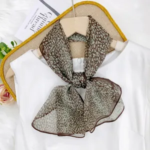 Elegant lightweight leopard print long scarf for women with sun protection detail