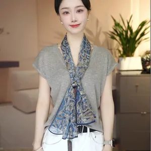 Elegant Women's Polyester Xili Yarn Scarf Long Sun Protection Scarf Floral Paisley Printed Silk Feeling Shawl Fashion Summer Neck Wrap