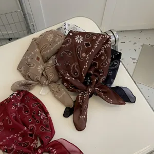 58cm cotton linen square scarf with paisley pattern in multiple colors, elegant neck tie