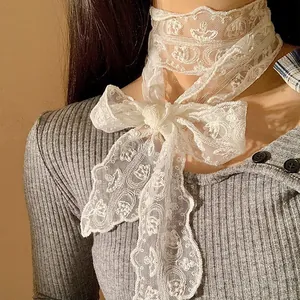 Elegante Koreaanse Stijl Kant Lint Sjaal Voor Vrouwen Bloemen Geborduurd Lange Dunne Stropdas Veelzijdige Riem Mode Accessoires