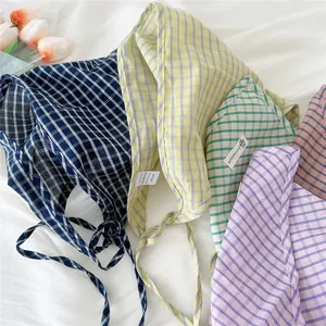 Collezione di bandane triangolari in cotone a quadretti stile francese per donna