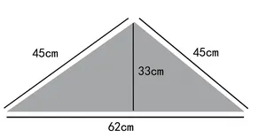 Schema dimensionale di un foulard a triangolo francese con misure 62x33cm