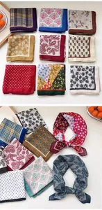 Collection of vintage floral and paisley print square neck scarves for women