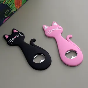 Cute cartoon cat shaped beer bottle openers in black and pink for home kitchen use