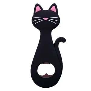 Cute black cat cartoon beer bottle opener with magnetic back for fridge decoration