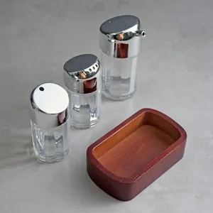 Nordic Solid Wood Base Condiment Rack Set Acrylic Spice Jar Transparent Oil Vinegar Bottle Powder Shaker Kitchen Storage Organizer Set