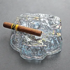 Creative iridescent glacier glass cigar ashtray with rainbow finish for luxury office and bar decor