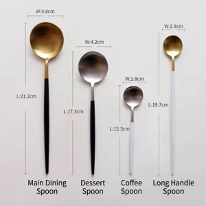 Set of 304 stainless steel spoons in various sizes with length and width dimensions
