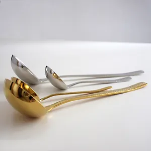 Durable 304 stainless steel soup ladles with hammered texture in gold and silver