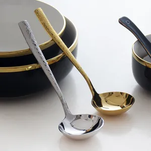 Hammered 304 stainless steel soup ladles with deep bowls and long handles