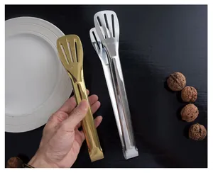 Detailed view showing 304 stainless steel steak tongs in elegant gold and silver finishes