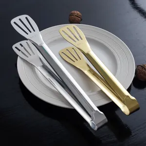 Premium 304 stainless steel steak tongs with slotted flat head in gold and silver finish