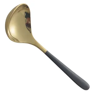 Eleganter Suppenlöffel aus Gold und Schwarz Edelstahl mit rundem Kopf für Zuhause