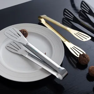 Professional 304 stainless steel food tongs for steak BBQ in silver gold and black