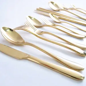 Premium JOMU mirror gold stainless steel cutlery set featuring elegant curved handles