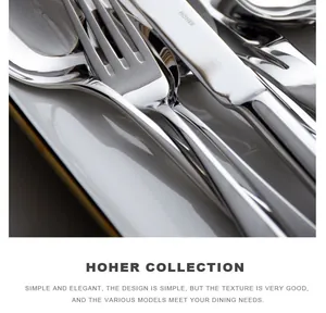 Close-up of HOHER stainless steel cutlery set showing premium mirror-polished texture.