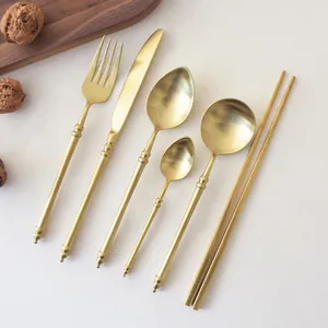 304 Stainless Steel Bamboo Joint Cutlery Set Luxury Gold Mirror Matte Finish Dinner Knife Fork Spoon Chopsticks Western Tableware