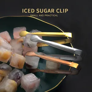 Set of three stainless steel mini ice sugar tongs in gold silver and rose gold finishes